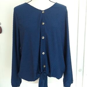 NY Laundry Longsleeve Lattice Back Faux Button Top Size 1X